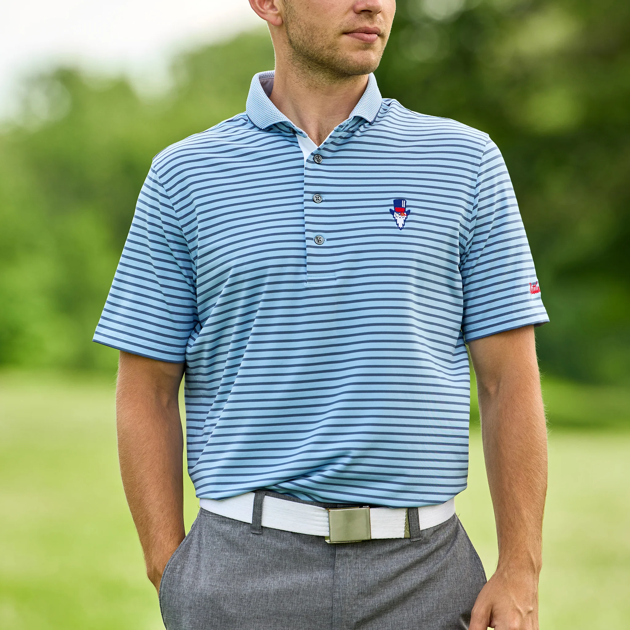 Bettinardi Greyson Gangster Wizard Macabee Striped Polo (Wolf Blue/Vintage Indigo)