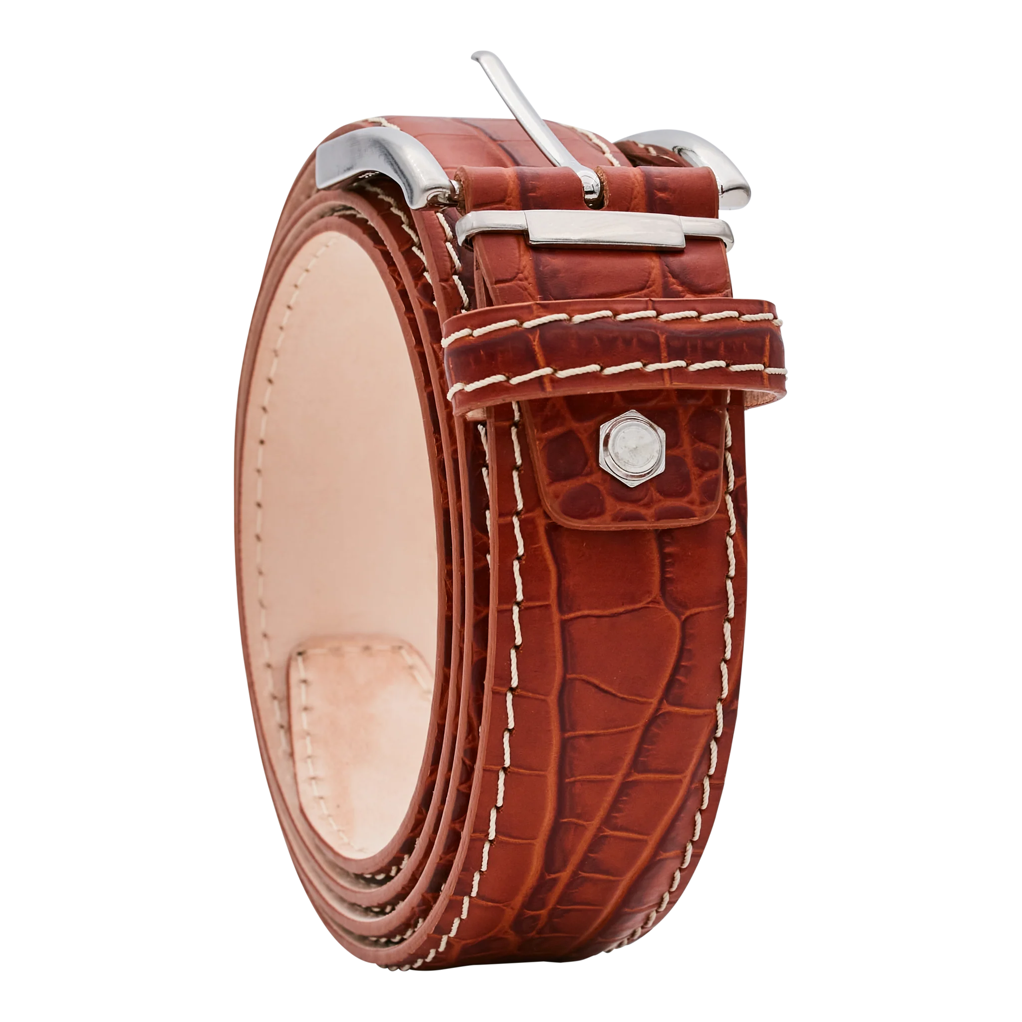 Bettinardi Handmade Faux Croc Italian Leather Belt (Cognac) - Image 3