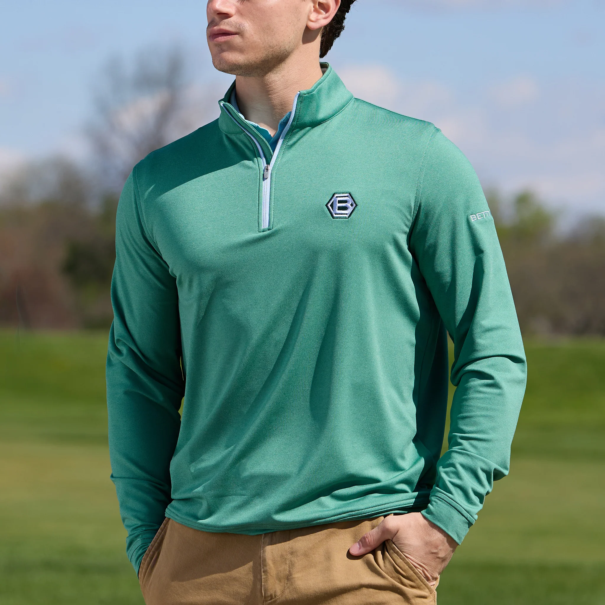 Bettinardi Peter Millar Perth Mélange Performance Quarter Zip (Snow Pea)