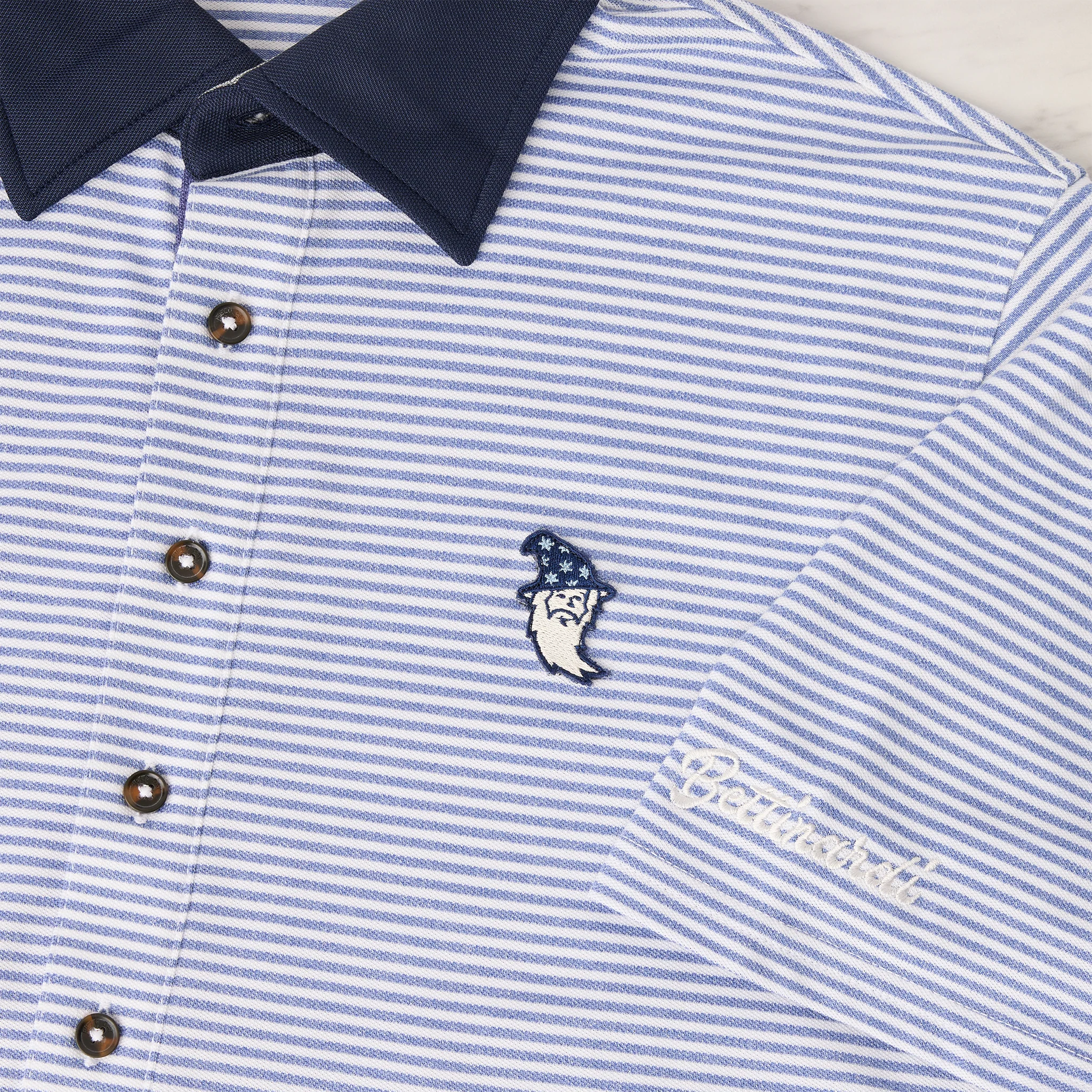 Bettinardi x Field Day Sporting Co. Wizard Ford 5 Button Striped Polo (Adler/Heather White) - Image 4